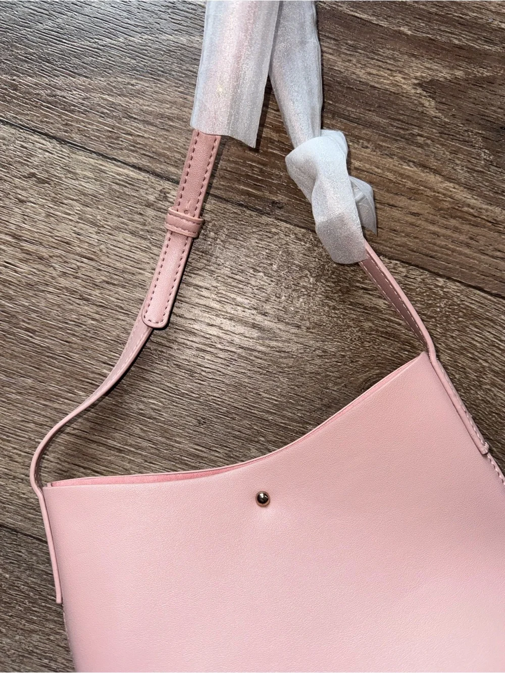 Minimalist Pink Leather Crossbody Bucket Bag